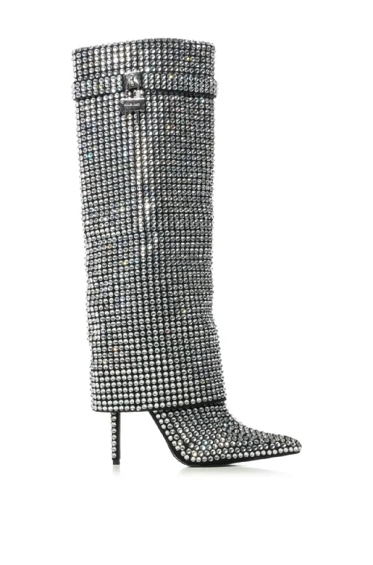 sandals for mixed surfaces-Best boots for budget shoppers-HEMLOCK-SILVER CRYSTAL FOLD-OVER STILETTO BOOT