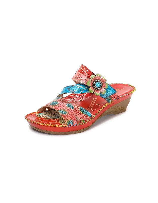 running shoes for rural roads-Leather Printed Chinese Style Oriental Slippers