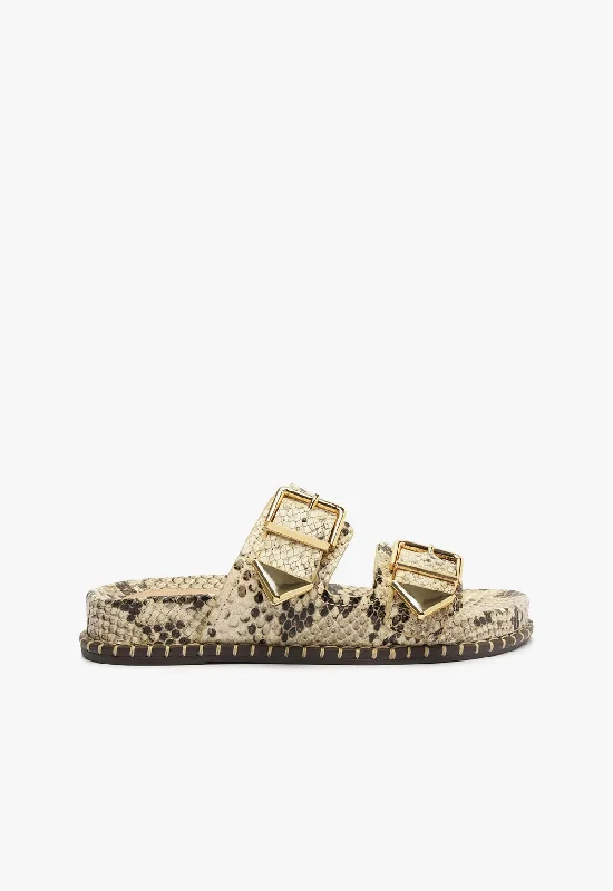 Flats with luxury spaces-Naomi Sporty Snake-Embossed Leather Sandal