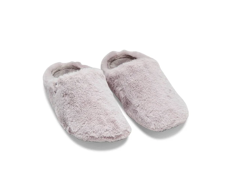 running shoes for fun runs-Women's grey fluffy faux fur mule slippers, 100% recycled materials