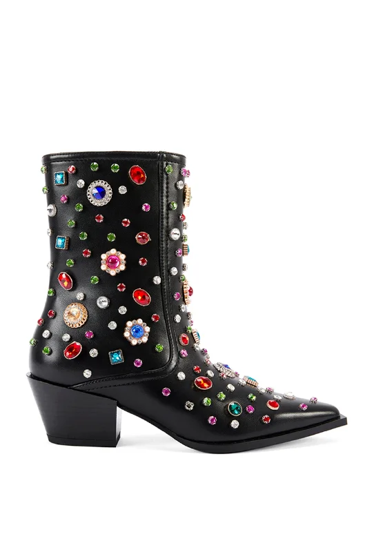 birkenstock sandals for comfort-Top boot styles for 2025-SPRINKLES-BLACK WESTERN BOOTIE