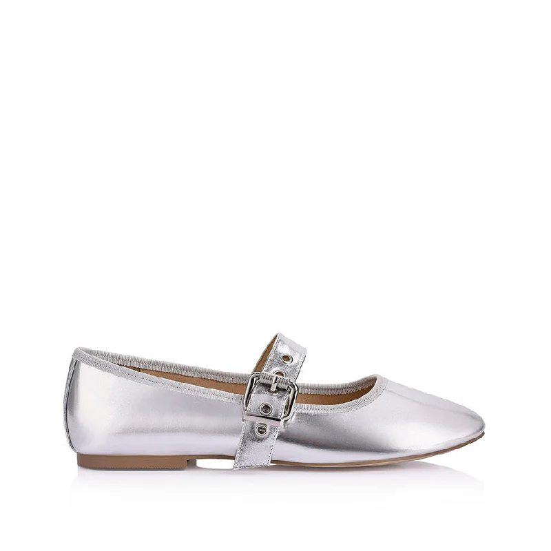 Flats with great location-Banks Buckled Mary-Jane Flats - Silver