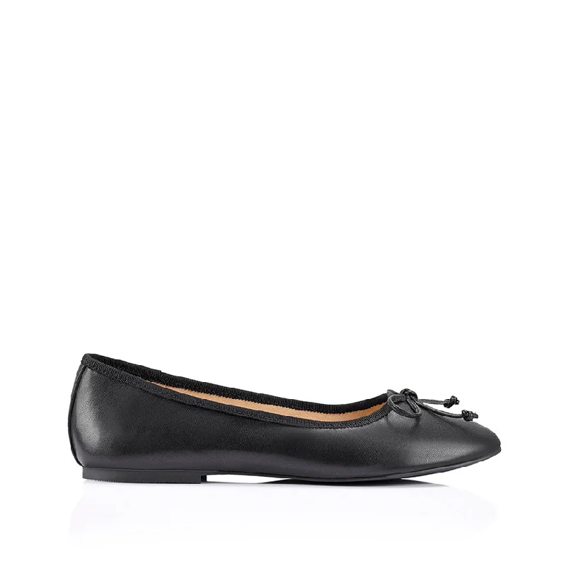 Flats with cozy interiors-Ballerina Ballet Flats - Black Smooth