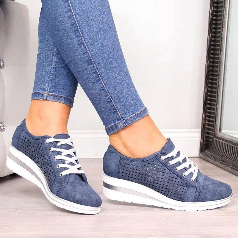 Breathable Platform Sneakers Meddle Heel Pointed Toe Air Mesh Shoe women