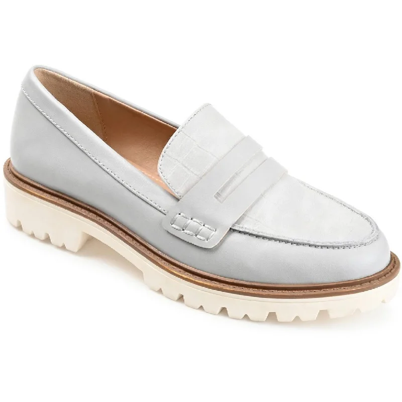 Loafers for office style-Journee Collection Womens Faux Leather Embossed Loafers