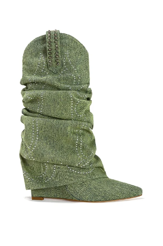 sandals for extreme heat-Are boots good for walks-SINEAD-GREEN FOLD OVER WEDGE BOOT