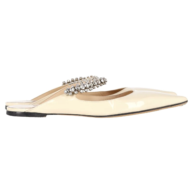 running shoes for strength gain-Jimmy Choo Bing Crystal-Embellished Mules in Cream Patent Leather