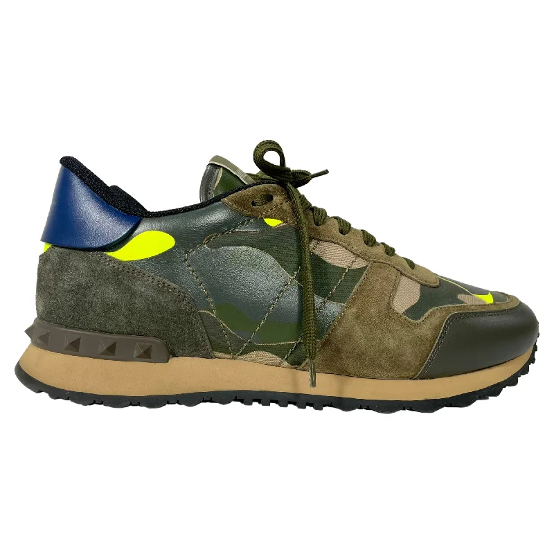 Valentino Garavani Rockrunner Camouflage Sneakers in Green Suede, Leather and Canvas