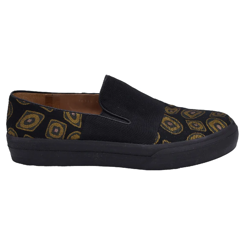 Dries Van Noten Faille and Jacquard Slip-On Sneakers in Black Canvas