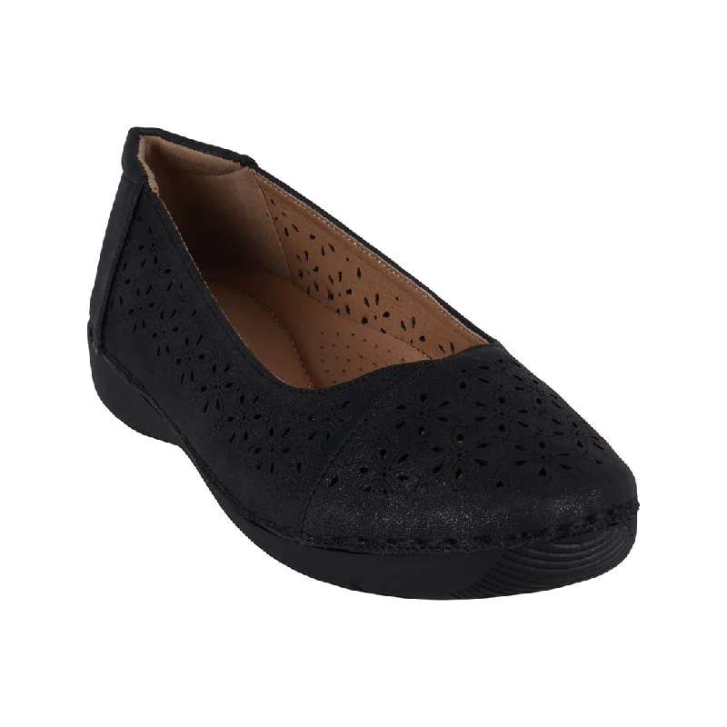 Flats with luxury charm-Nysha Black Laser Cut Flats