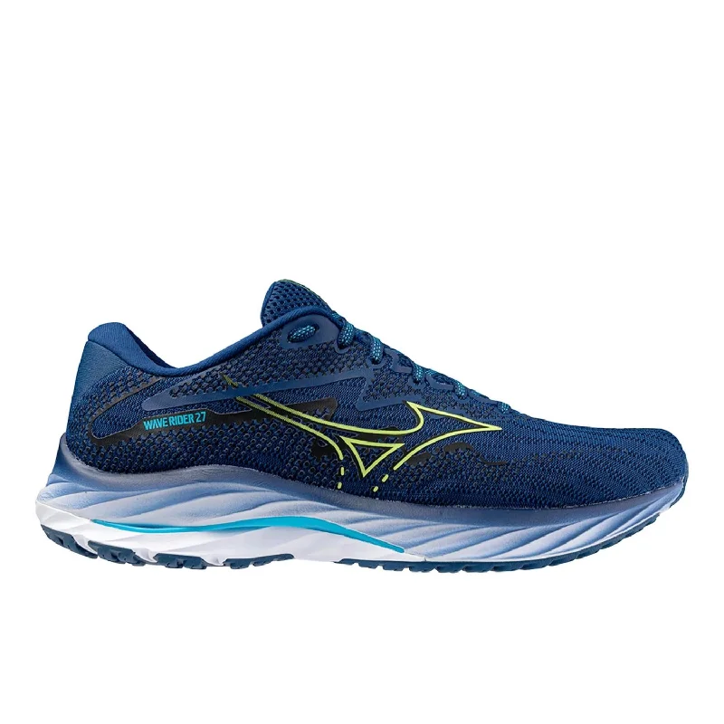 running shoes with low impact-Men's Wave Rider 27 Running Shoes In Navy Peony/sharp Green