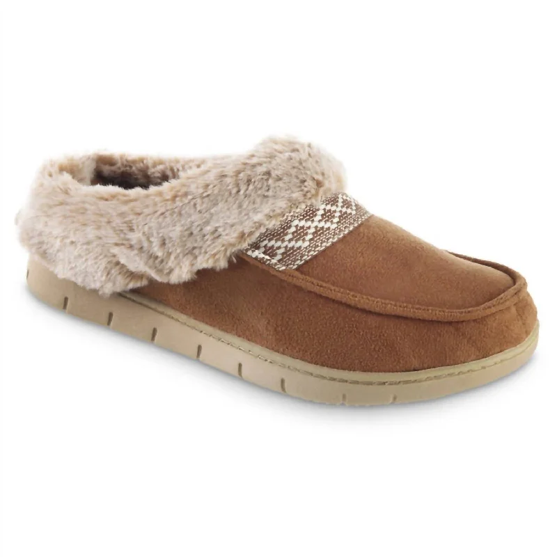 running shoes with stable grip-Women's Recycled Microsuede And Faux Fur Hoodback Slipper In Cognac