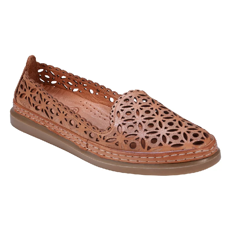 Flats near outdoor spaces-Tumi Tan Perforated Leather Flats