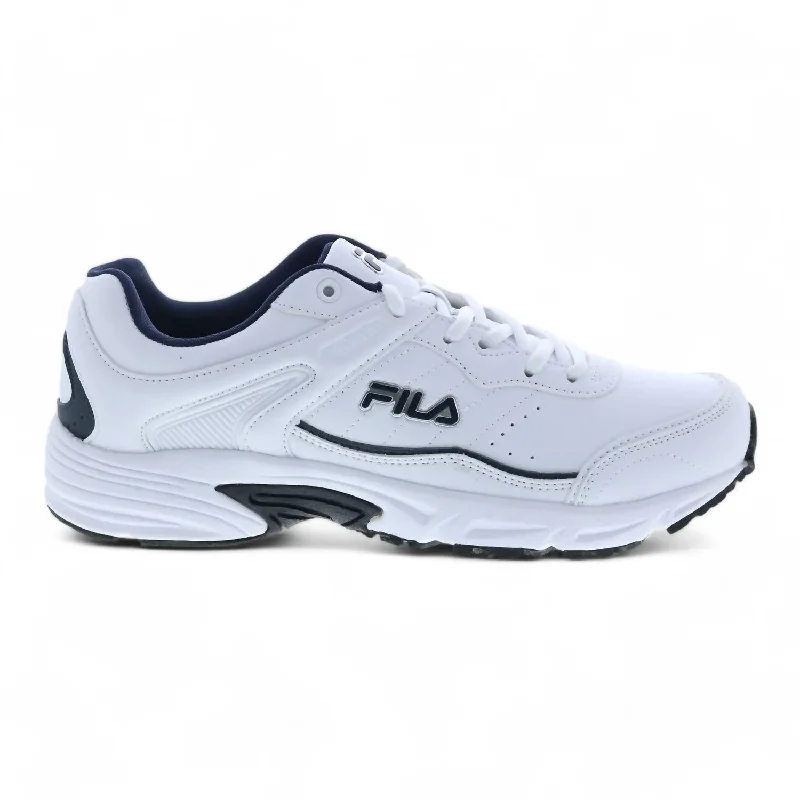 running shoes for gym workouts-Men's Memory Sportland Running Shoe In White/fila Navy/metallic Silver