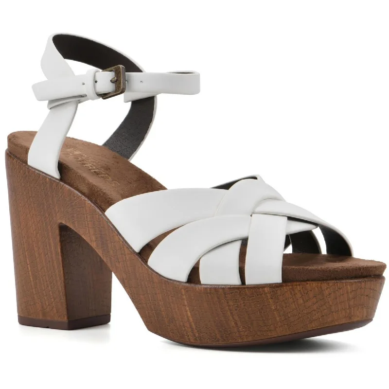 White Mountain Womens Achiever Faux Leather Ankle Strap Platform Sandals