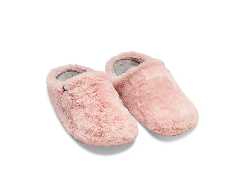 running shoes for triathlon-Women's pink fluffy faux fur mule slippers, 100% recycled materials