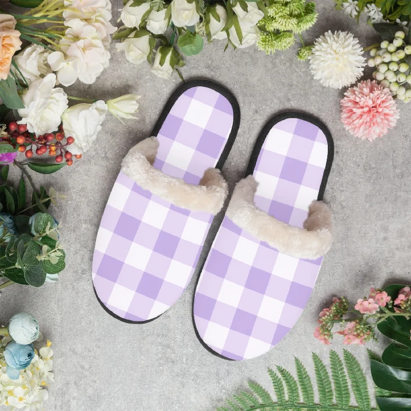 running shoes for packed soil-Purple & White Checkered | cozy slippers