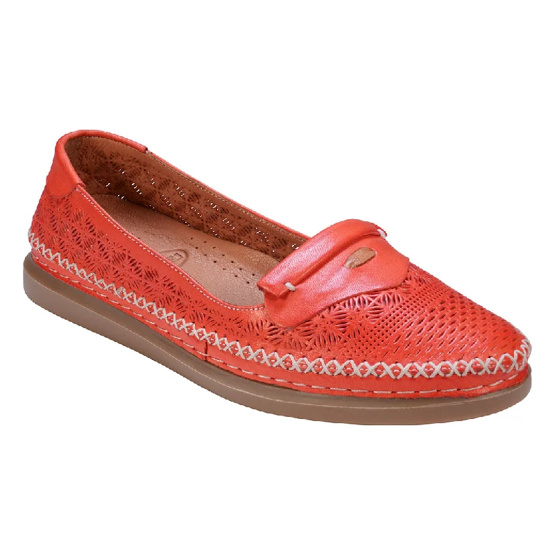 Flats with open spaces-Ginger Red Perforated Leather Flats