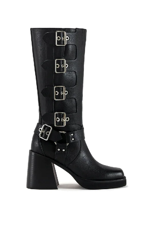 sandals for holiday trips-How to wear boots with studs-BRONSON-BLACK HEELED MOTO BOOT