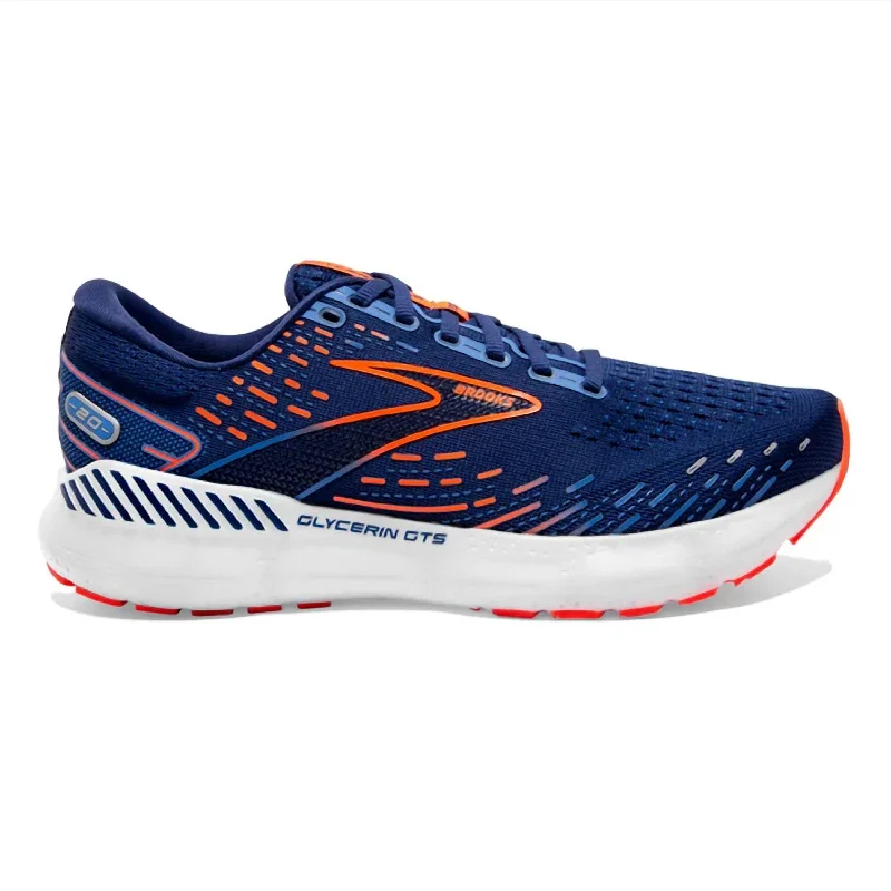 running shoes for sandy beaches-Men's Glycerin Gts 20 Running Shoes In Blue Depths/palace Blue/orange