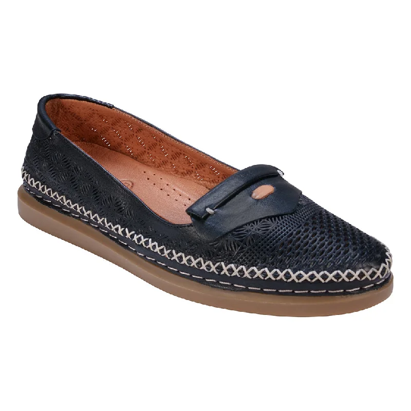 Flats in safe appeal-Ginger Black Perforated Leather Flats