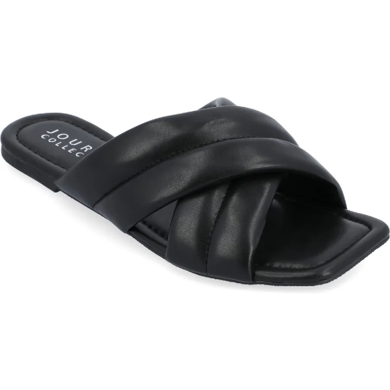 Journee Collection Womens Divyah Faux Leather Slip On Slide Sandals