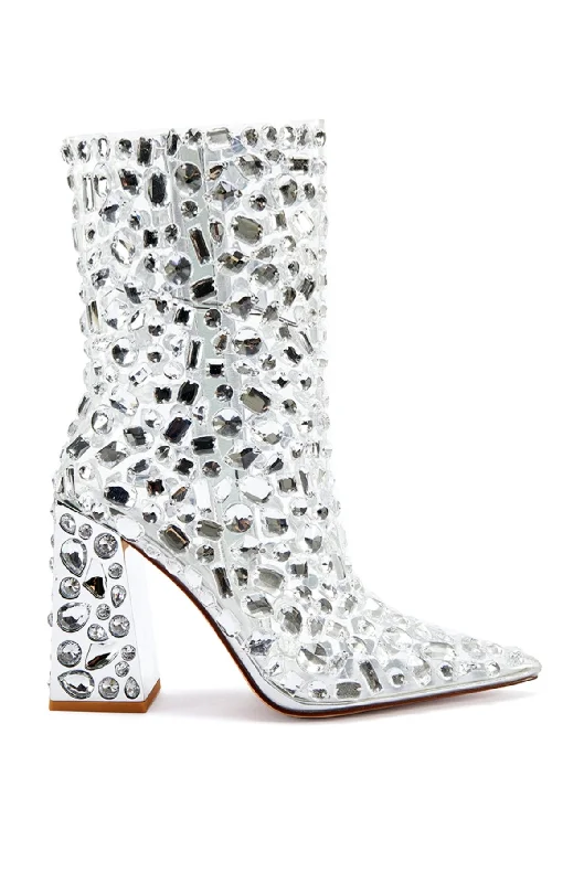 sandals with waterproof lining-Where to buy luxury boots-AGAVE-SILVER CRYSTAL HEELED BOOTIE