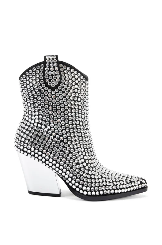 sandals for sandy beaches-How to pair boots with coats-ACTIONLITE-BLACK CRYSTAL WESTERN BOOTIE