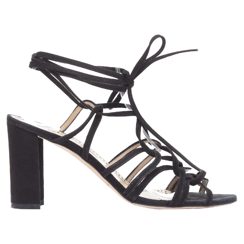 Manolo Blahnik suede leather lace up strappy block heels