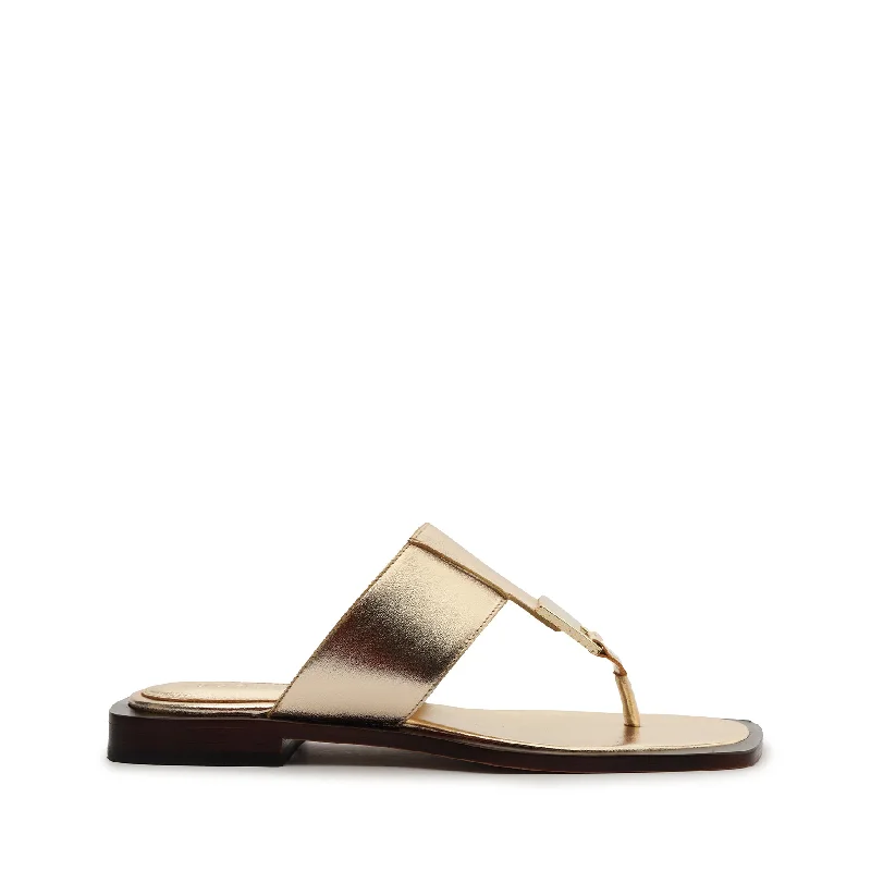 Flats for young couples-Salma Metallic Leather Flat Sandal