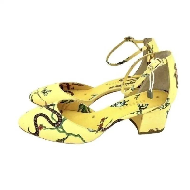 Brighton Printed Ankle Block Heels In Yellow