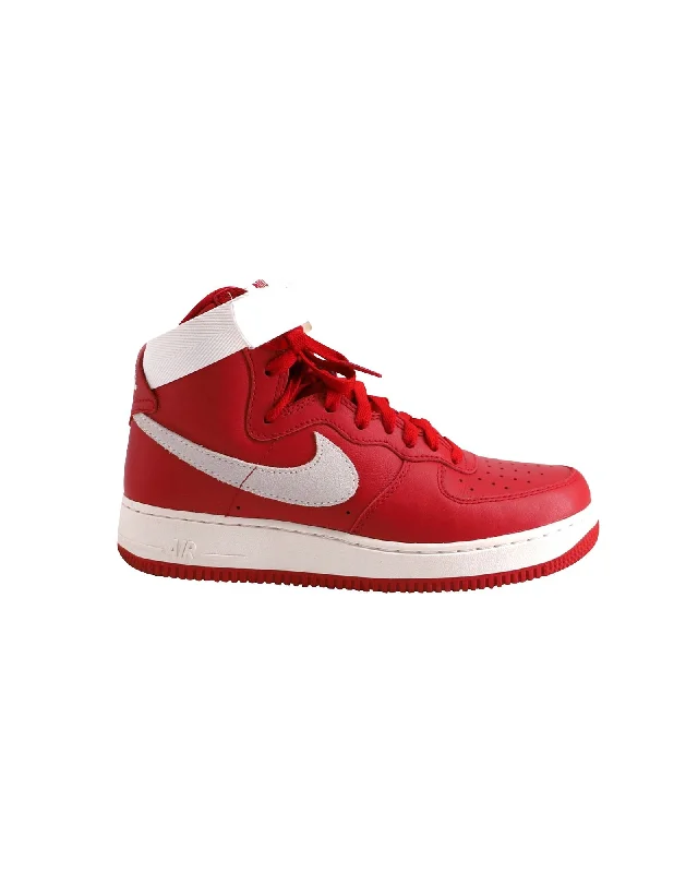 Nike Air Force 1 High 'Nai Ke' Sneaker in Gym Red and White Summit Leather