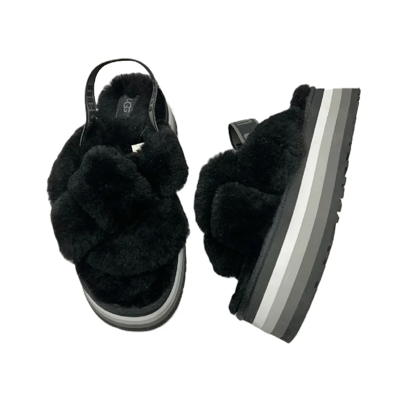 running shoes with firm return-Slippers Designer By Ugg In Black & Grey, Size: 10