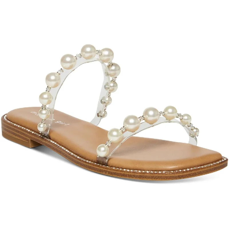 Madden Girl Womens Peachy Embellished Square Toe Slide Sandals