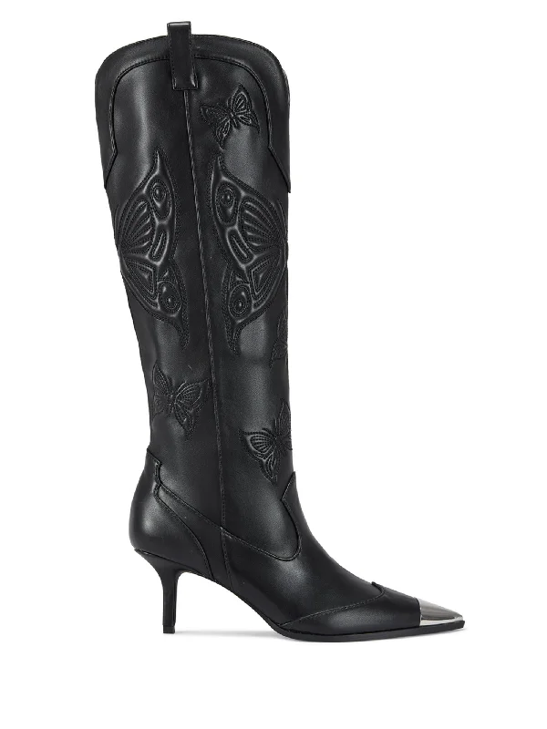 sandals with ventilated straps-Can boots be worn with overalls-FLORYAN-BLACK WESTERN STILETTO BOOT