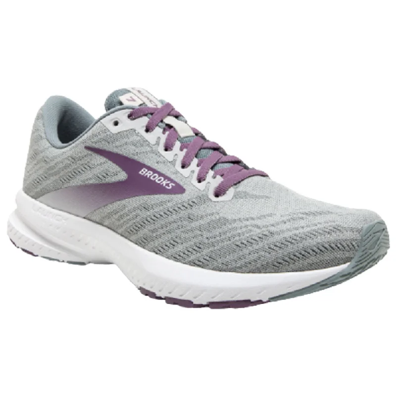 running shoes with porous upper-Brooks Launch 7 Antarctica/Lead/Grape Running Shoe (Women's)