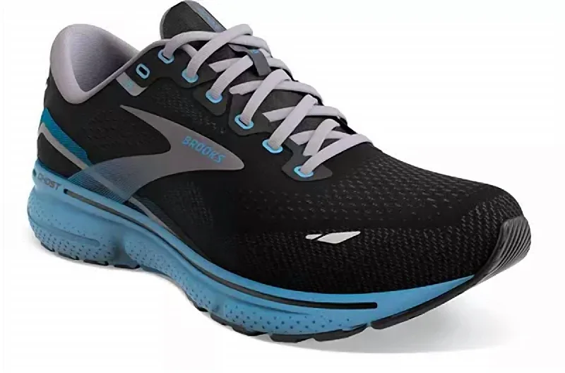 running shoes with vegan leather-Men's Ghost 15 Running Shoes ( D Width ) In Black/blue