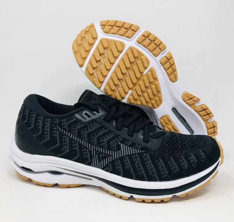 running shoes with spare insoles-Women's Wave Rider Waveknit 24 Running Shoes In Black/dark Shadow