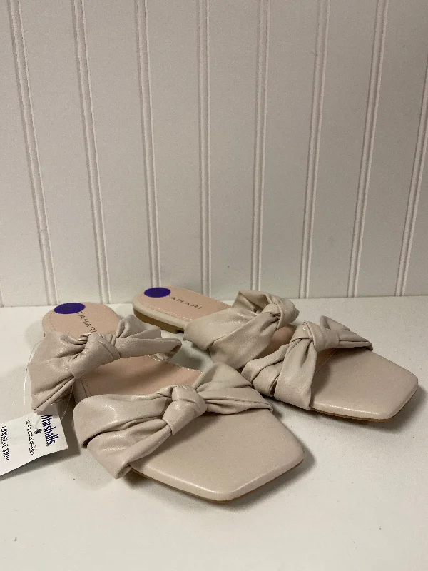 Flats with modern appeal-Beige Sandals Flats Tahari By Arthur Levine, Size 8.5