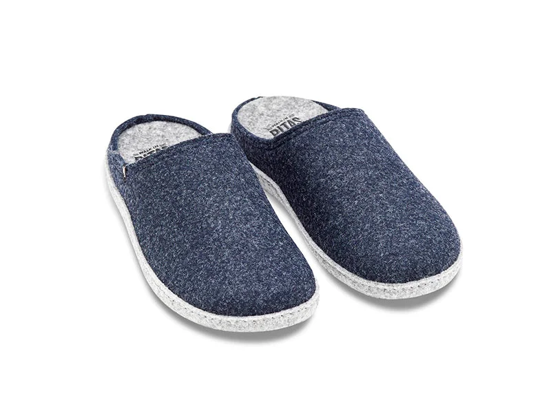 running shoes for urban trails-Women's non-slip navy blue soft recycled felt mule slippers, 100% recycled  materials