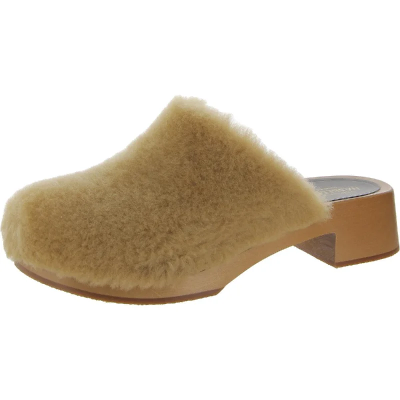 Flats near community centers-Swedish Hasbeens Womens Fluff Clog Leather Faux Fur Clogs