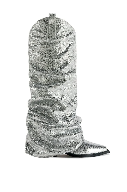 sandals with light comfort-Best boots for urban vibes-SHAWNEE-SILVER FOLD OVER WEDGE BOOT