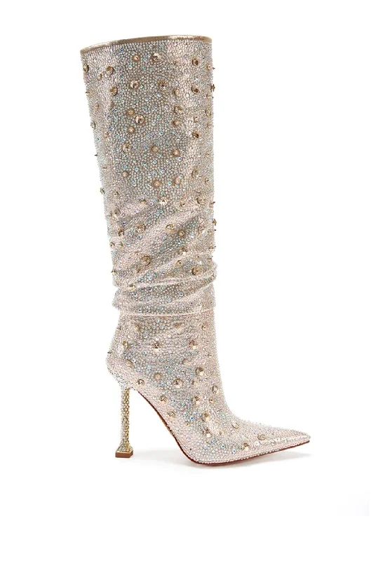 sandals with breathable straps-Do boots need special care-DOUGHTY-GOLD CRYSTAL KNEE-HIGH STILETTO BOOT