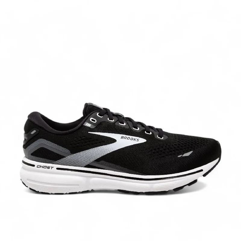 running shoes with long cushion-Men's Ghost 15 Running Shoes In Black/blackened Pearl/white