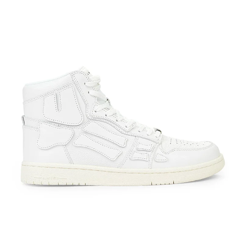 AMIRI LEATHER PANELLED SKEL TRIPLE WHITE HI-TOP SNEAKERS