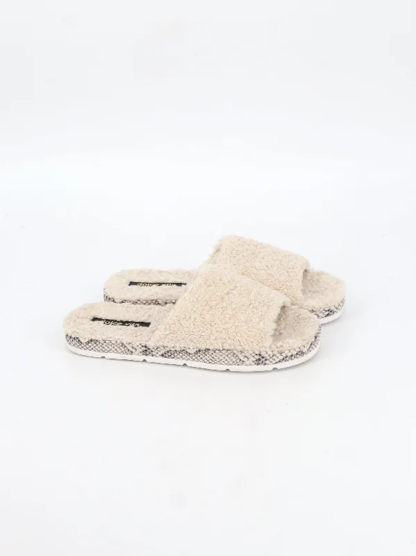 running shoes with low profile-Women's Faux Fur Slippers,Light Beige