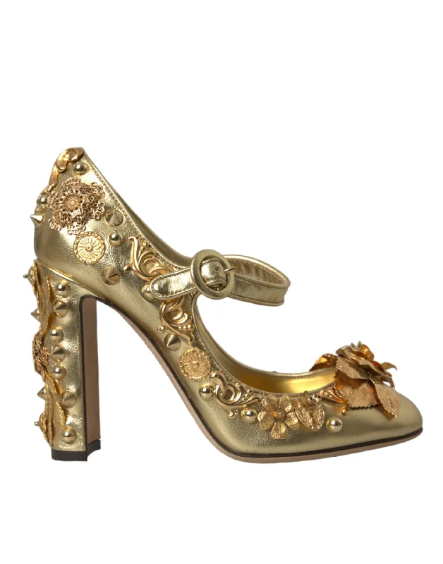 Dolce & Gabbana  Leather Crystal Mary Janes Pumps Women's Shoes