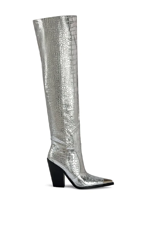 sandals for humid strolls-Are boots good for dates-GRISSEL-SILVER OVER THE KNEE BOOT