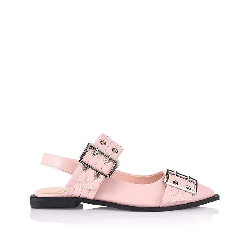 Flats with modern layout-Clea Slingback Buckle Flats - Blush Pink