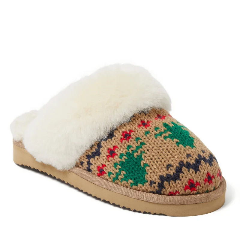 running shoes with eva cushioning-Fireside by Dearfoams Women's Sydney Holiday Fair Isle Genuine Shearling Scuff Slipper